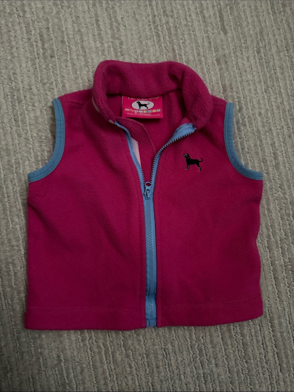 Kids Black DOG Pink Fleece Vest with Blue Trim